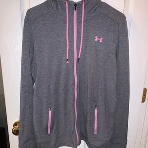 Women's Grey and Pink Athletic Zip-Up Hoodie